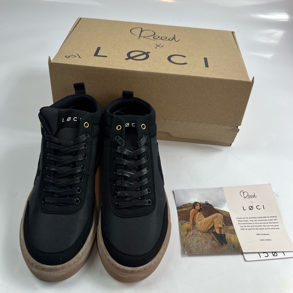 LOCI HERO X REED Recycled, Vegan Mid Hi Black Sneakers Size 37 US 6.5